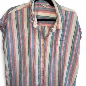 Orvis Linen Rayon Women’s XL Multicolor Striped Button Up Short Sleeve Top